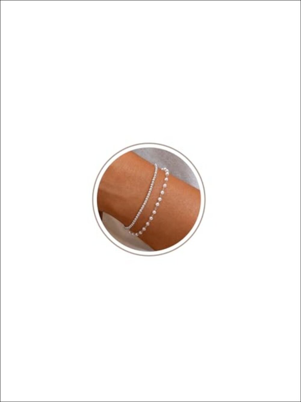 Silver Pearl Bracelet Set, 925 Silver Plated, 2-Piece Dainty, Adjustable 7" +